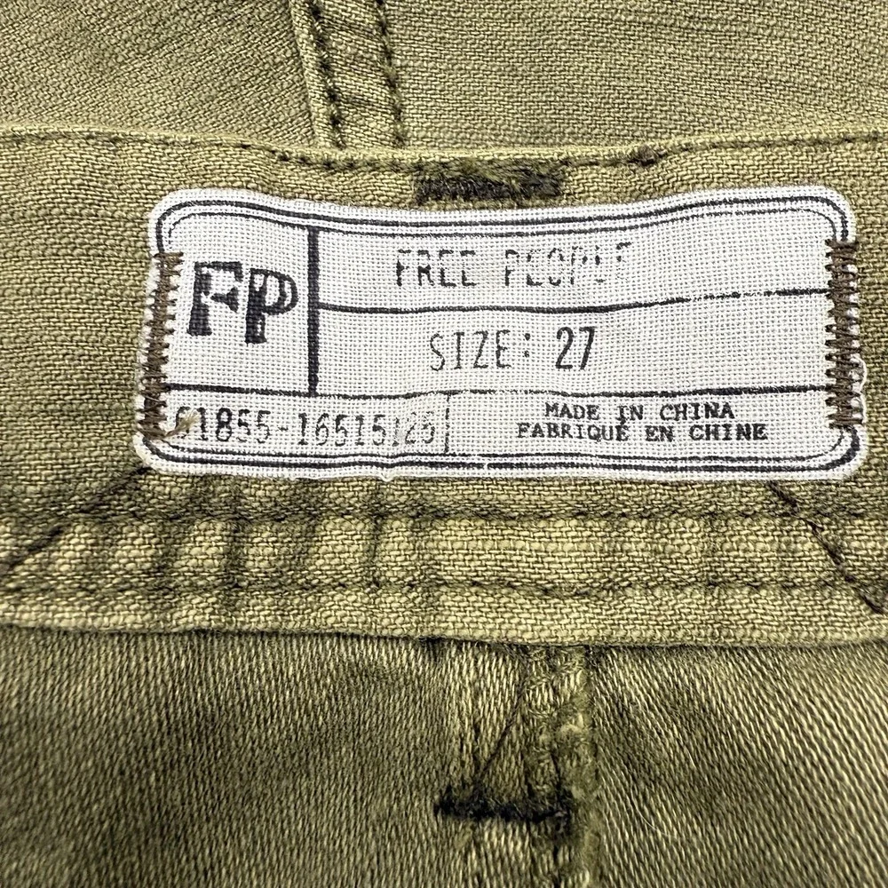 Free People Utility Pants Women 27 Dark Olive OB800848 Pleated Knee Seam Cotton